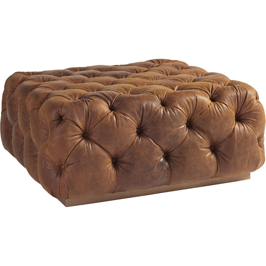 Laurel Leather Cocktail Ottoman by Tommy Bahama Home in brown. Made from unique in a rustic style.
