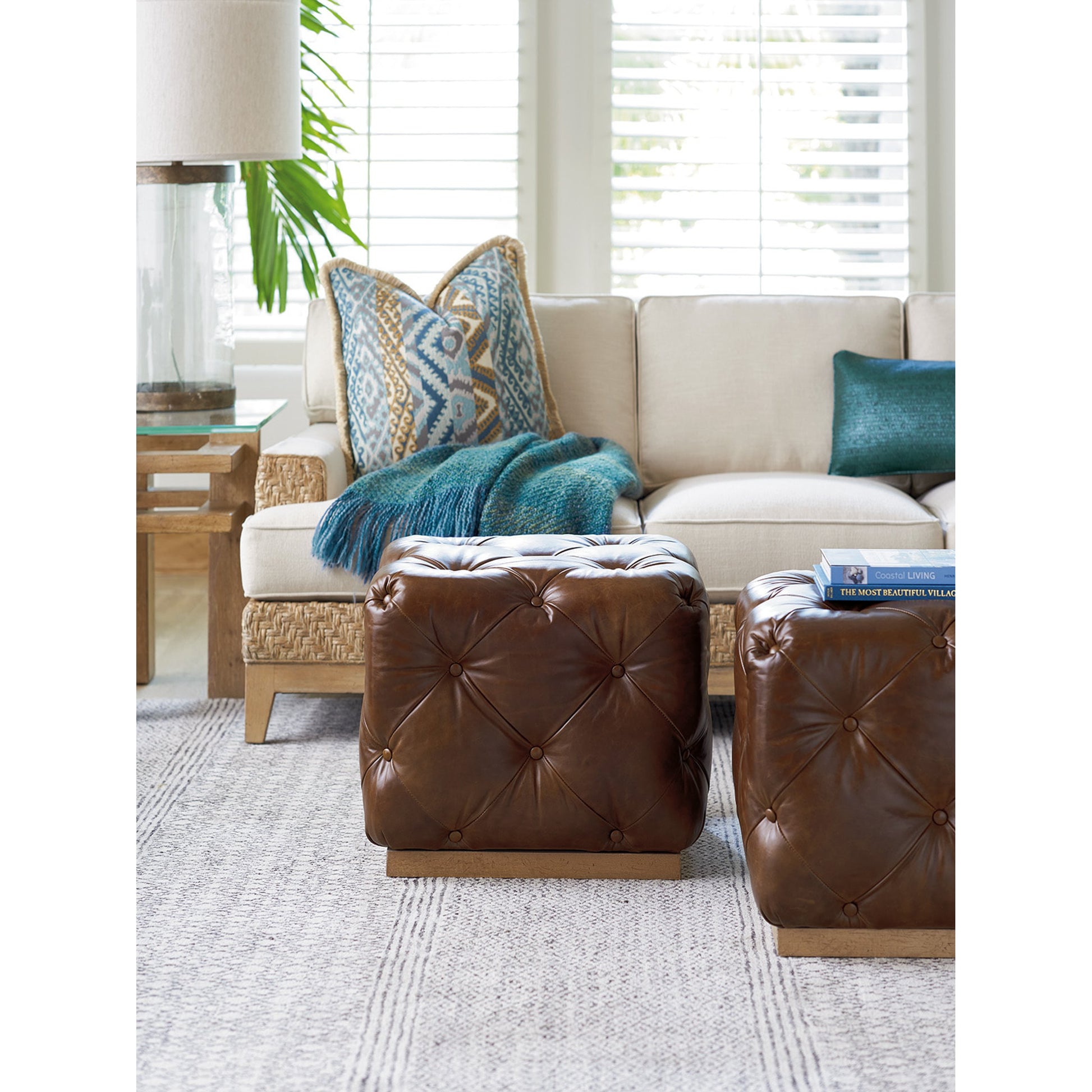 Auburn Cubed Ottoman by Tommy Bahama Home in natural. Made from unique in a modern style.