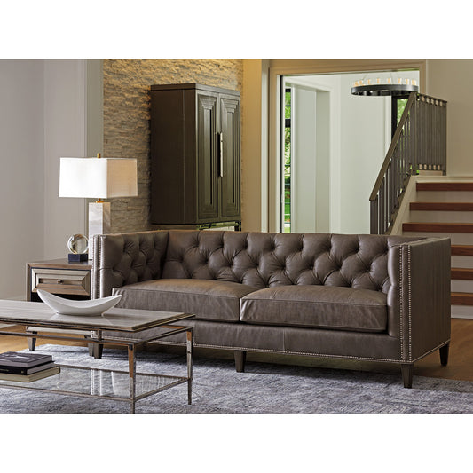 Camille Leather Sofa by Lexington in gray. Made from unique in a transitional style.