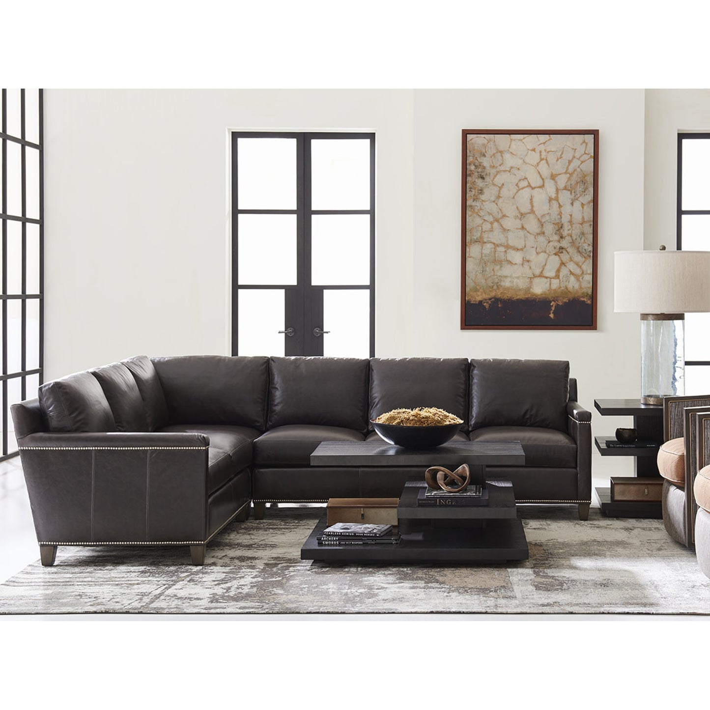 003 SR-835718 | Lifestyle | Strada Leather Sectional Sofa by Lexington in brown. Made from unique in a transitional style.