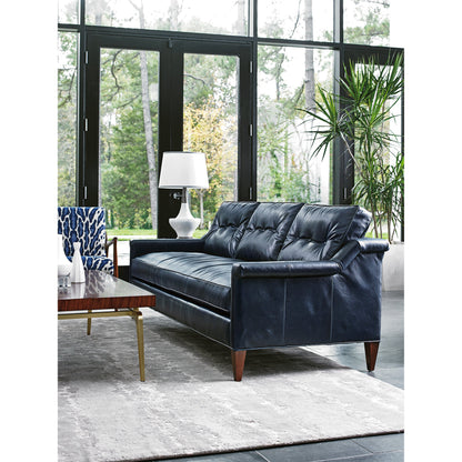Whitehall Leather Sofa by Lexington in deep blue and white. Made from unique in a transitional style.