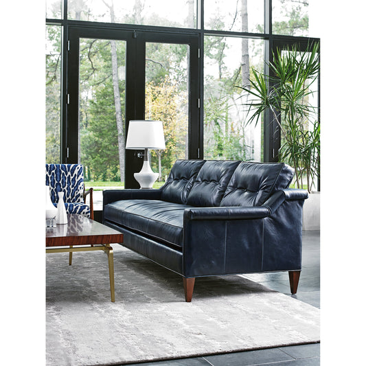 Whitehall Leather Sofa by Lexington in deep blue and white. Made from unique in a transitional style.