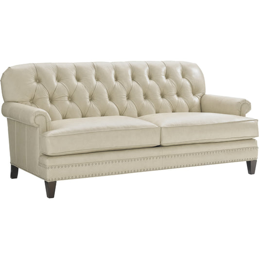 Hillstead Leather Settee by Lexington in millstone. Made from unique in a traditional style.