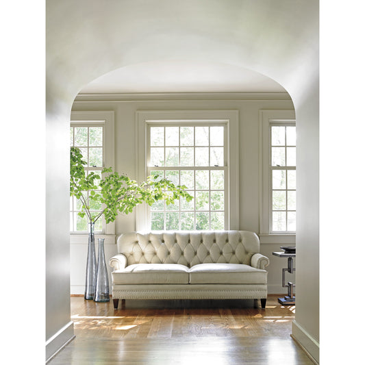 Hillstead Leather Settee by Lexington in millstone. Made from unique in a traditional style.