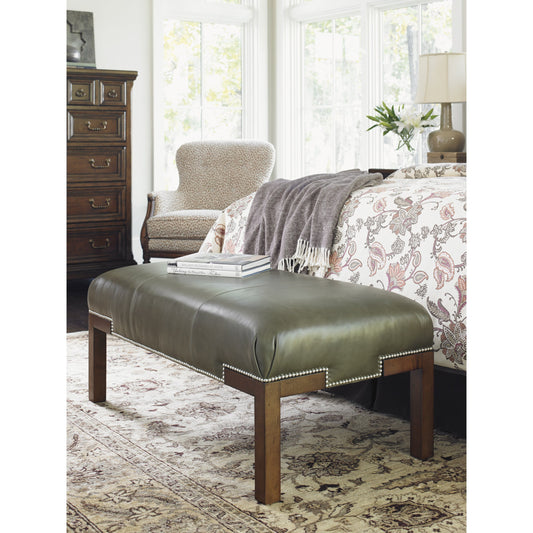 Norfolk Leather Cocktail Ottoman by Lexington in olive and leather. Made from unique in a transitional style.