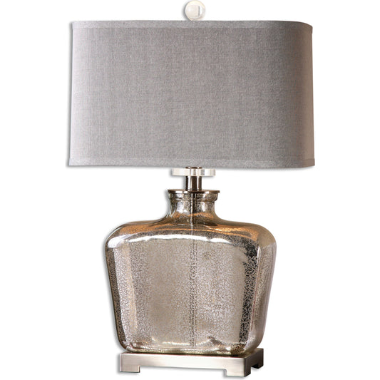 Molinara Mercury Glass Table Lamp by Uttermost. Made from glass, metal, crystal, fabric in a transitional style.