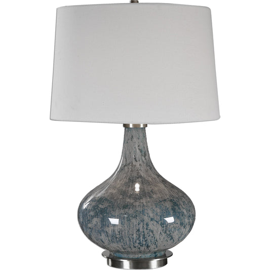 Celinda Lamp by Uttermost in gray. Made from glass, metal, fabric in a modern style.