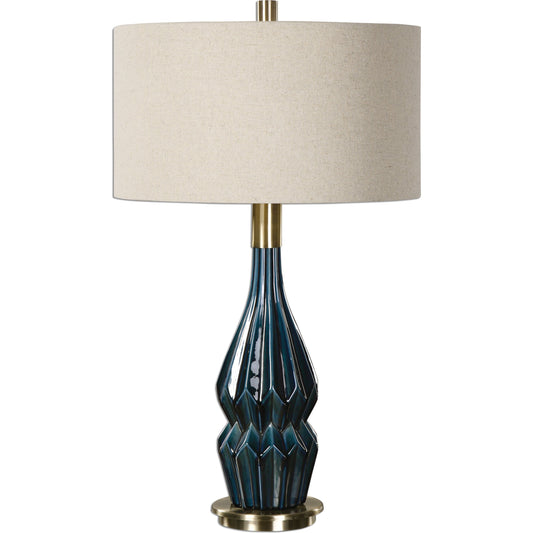 Prussian Lamp by Uttermost in blue. Made from ceramic, metal in a modern style.