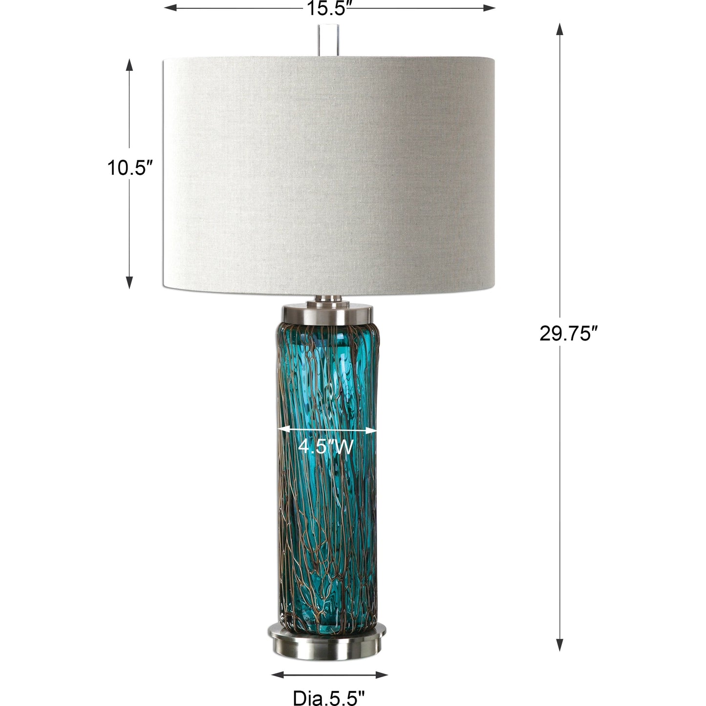 005 S-253489 | Additional Silo | Almanzora Lamp by Uttermost in blue. Made from glass, metal, fabric in a modern style.