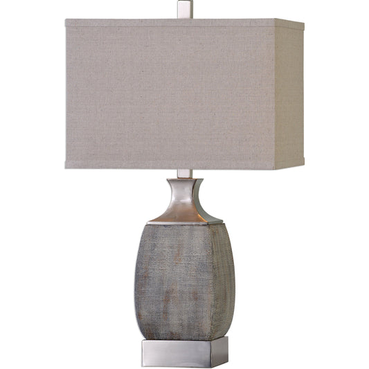 Caffaro Table Lamp by Uttermost in bronze. Made from ceramic, steel, linen in a modern style.