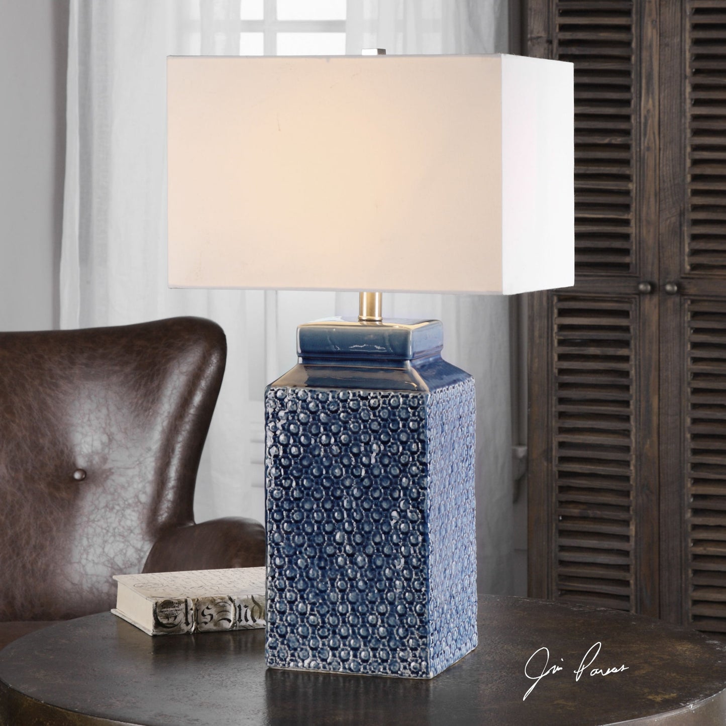003 S-253555 | Additional Silo | Pero Lamp by Uttermost in blue. Made from ceramic, iron in a modern style.