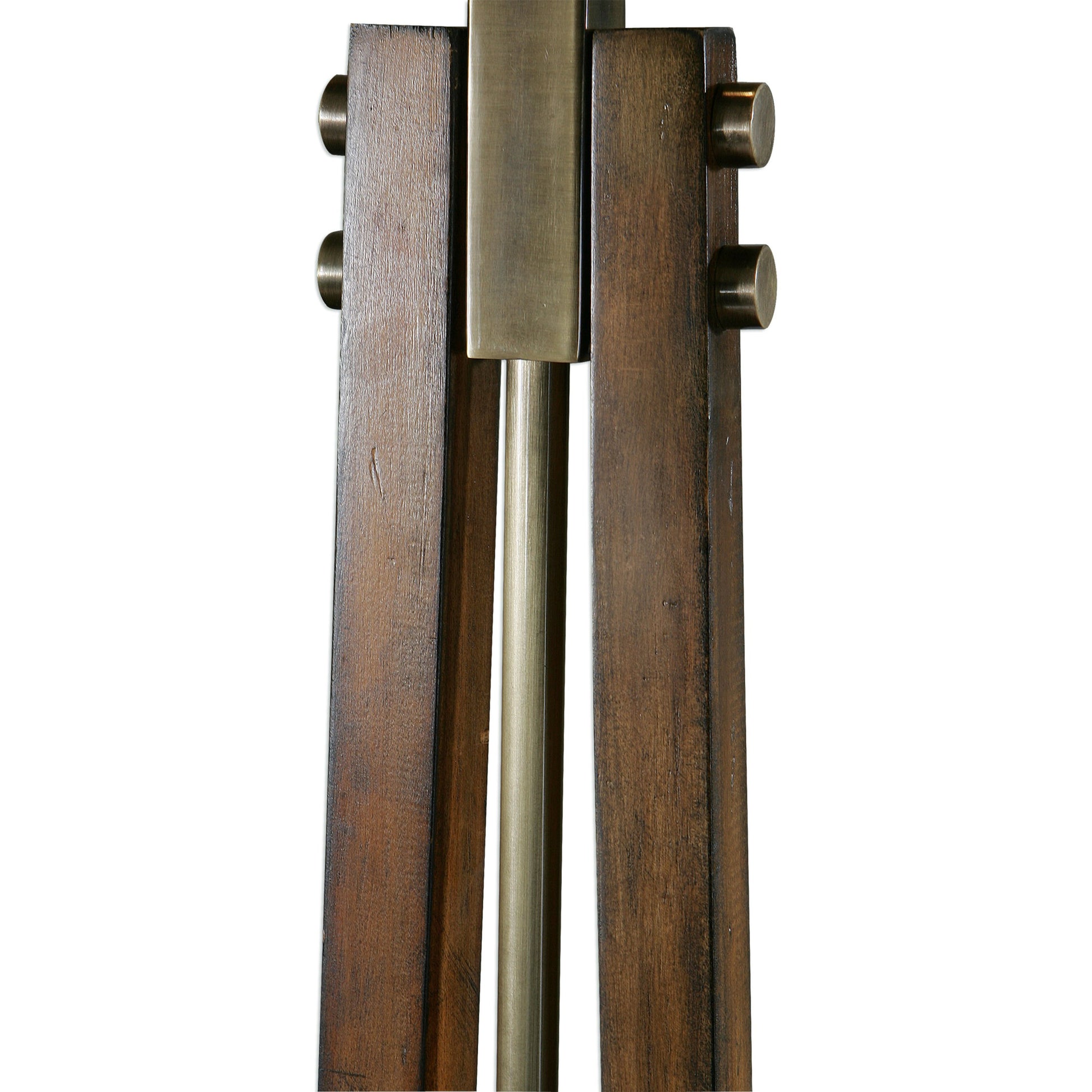 Boydton Burnished Wood Floor Lamp by Uttermost. Made from iron, linen, rubber wood in a modern style.