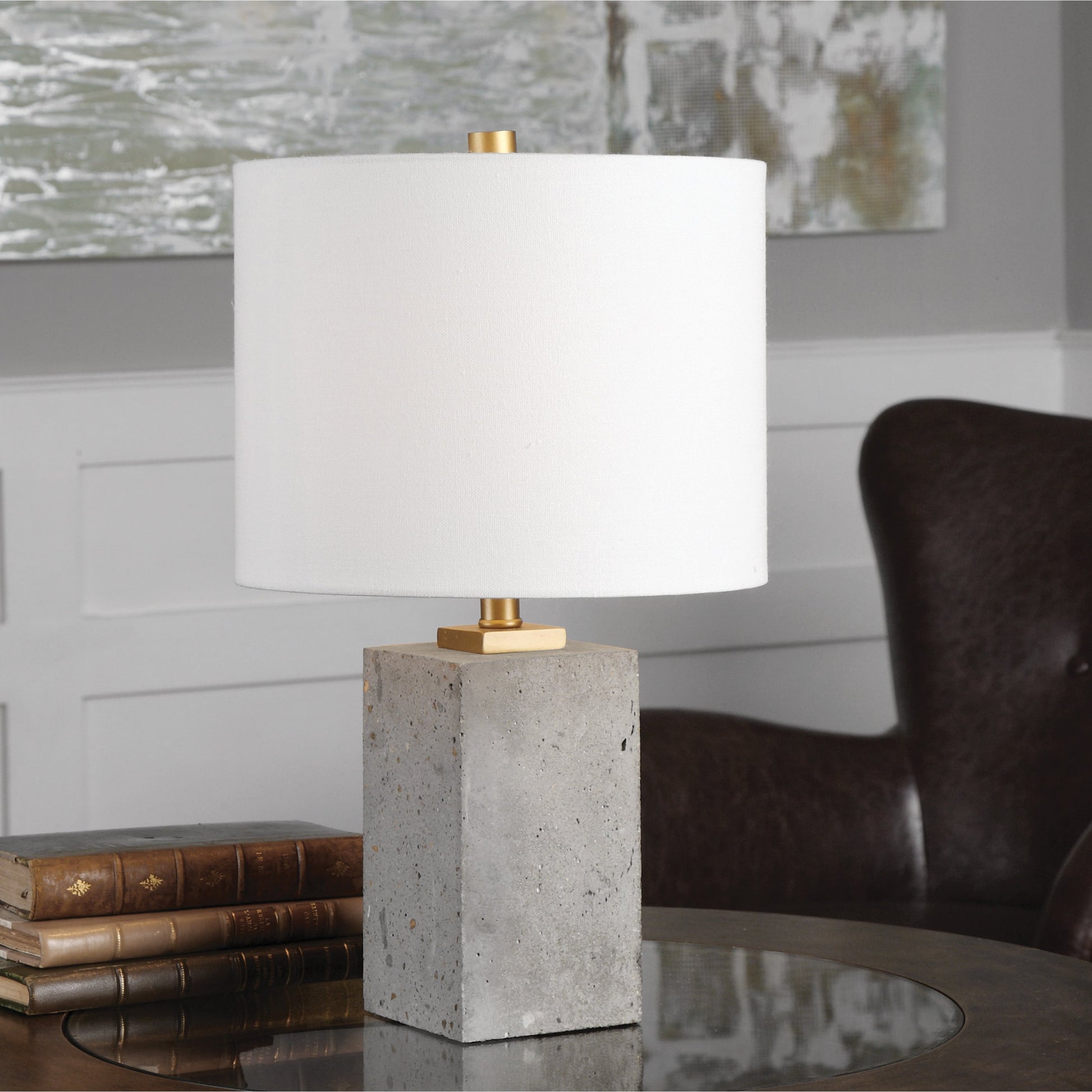 Drexel Concrete Block Lamp by Uttermost. Made from concrete, steel in a modern style.