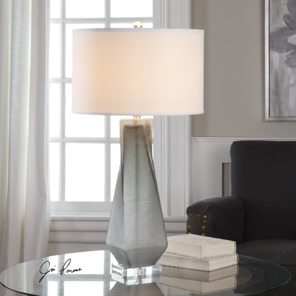 Anatoli Table Lamp by Uttermost in gray. Made from glass, iron, crystal in a modern style.
