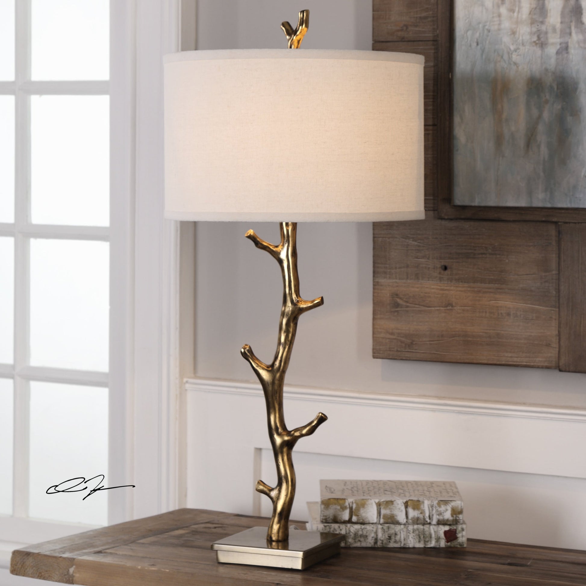 Javor Tree Branch Table Lamp by Uttermost. Made from steel, polyester, fabric in a modern style.