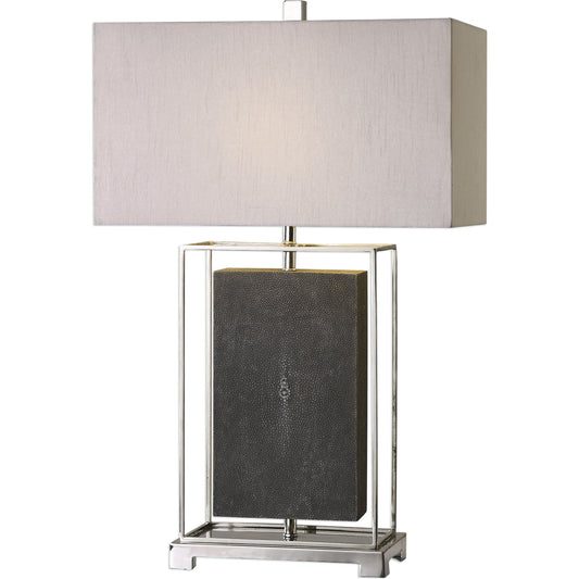 Sakana Table Lamp by Uttermost in gray. Made from iron, resin, fabric in a modern style.