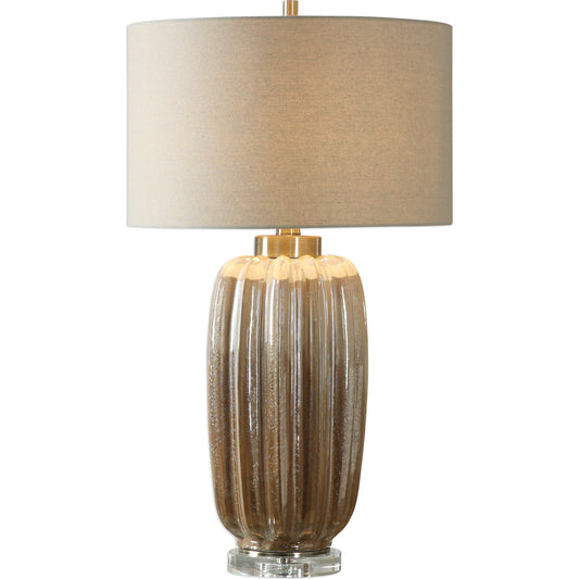 Gistova Table Lamp by Uttermost in gold. Made from steel, ceramic, crystal in a modern style.