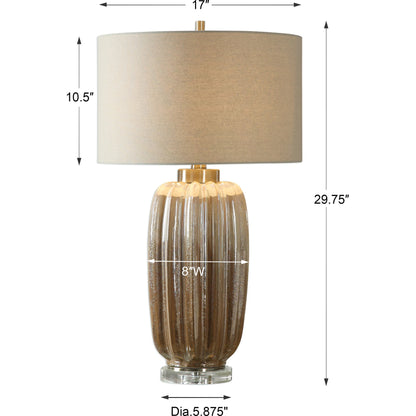 Gistova Table Lamp by Uttermost in gold. Made from steel, ceramic, crystal in a modern style.