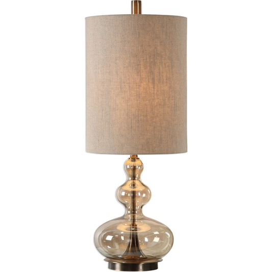 Formoso Amber Glass Table Lamp by Uttermost. Made from steel, glass, fabric in a modern style.