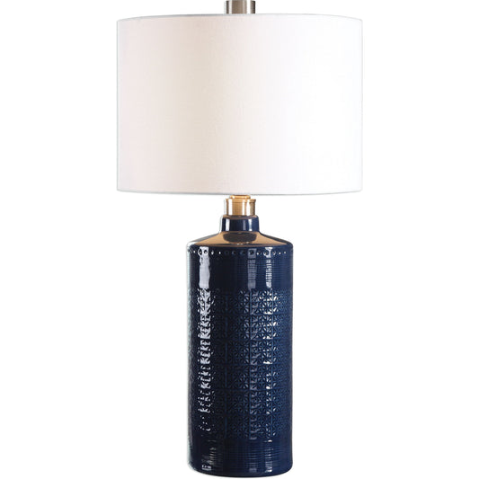 Thalia Royal Table Lamp by Uttermost in blue. Made from metal, ceramic, fabric in a modern style.