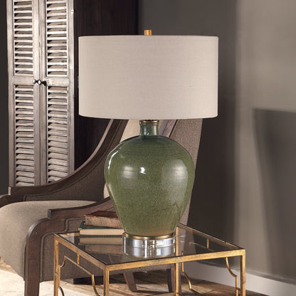 Elva Emerald Table Lamp by Uttermost. Made from steel, ceramic, crystal in a modern style.