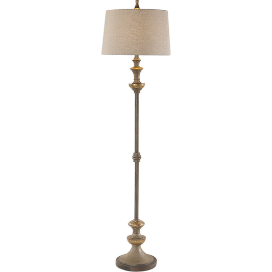 Vetralla Floor Lamp by Uttermost in silver. Made from steel, resin, fabric in a transitional style.