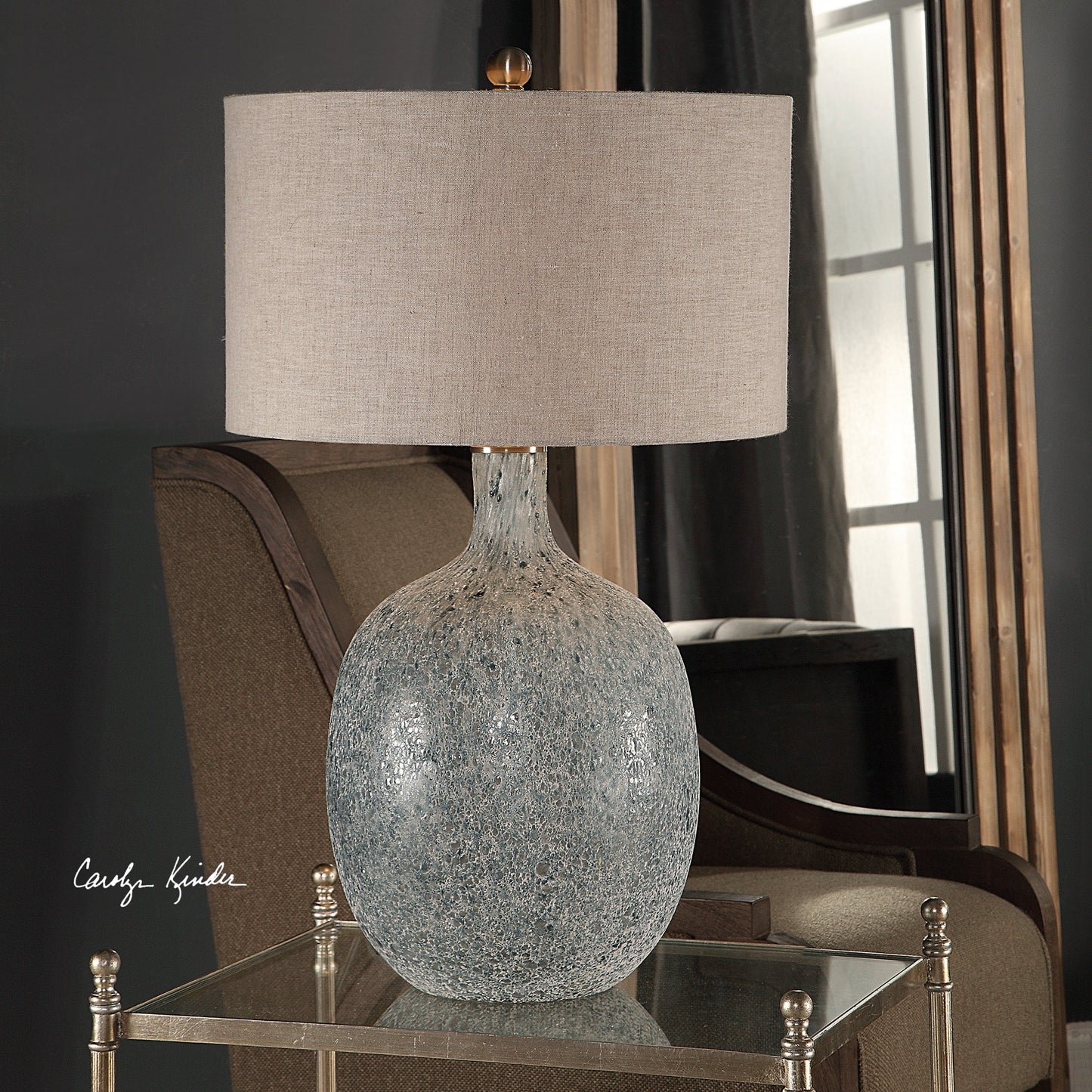 002 S-329099 | Closeup | Oceaonna Glass Table Lamp by Uttermost. Made from glass, fabric, iron in a modern style.