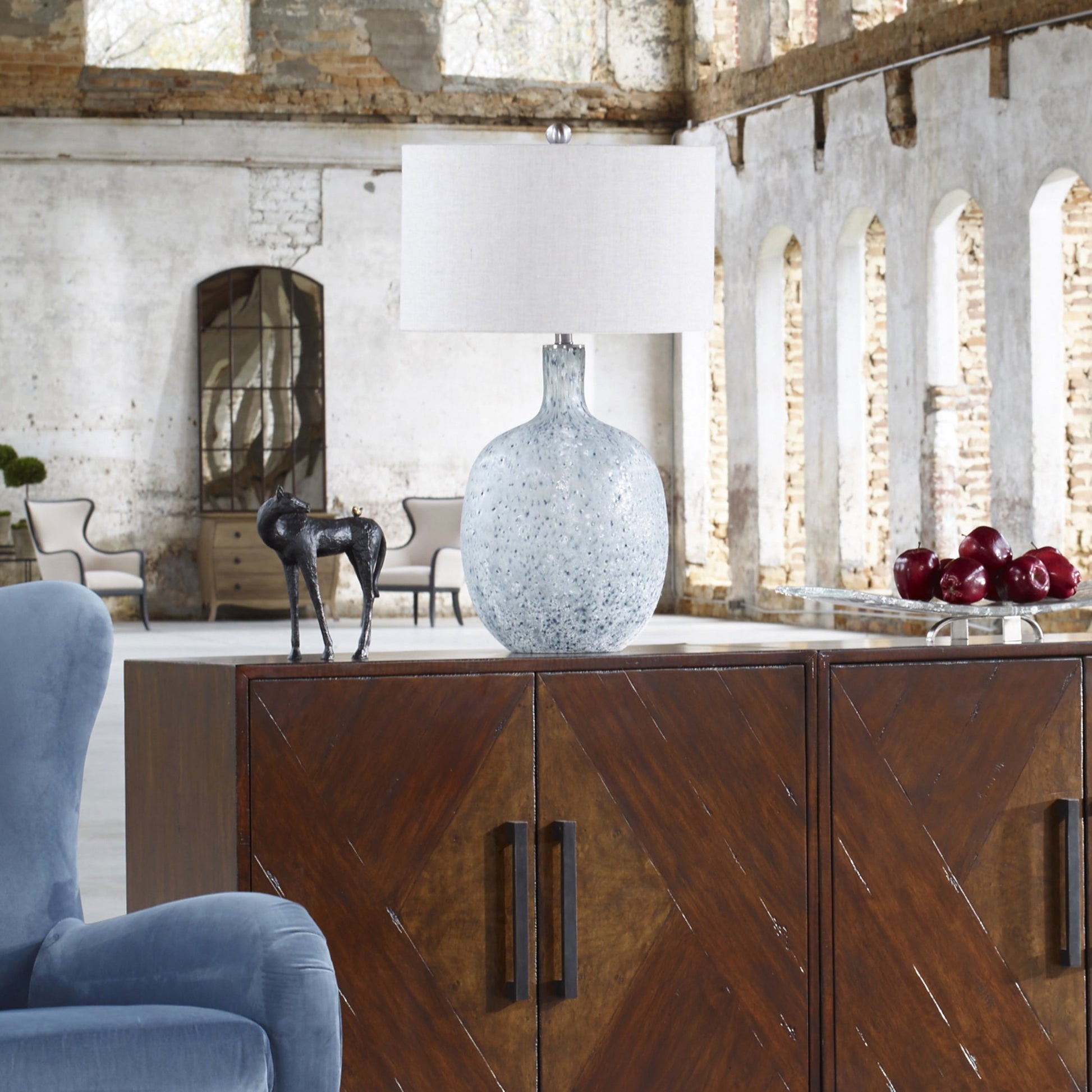 Oceaonna Glass Table Lamp by Uttermost. Made from glass, fabric, iron in a modern style.