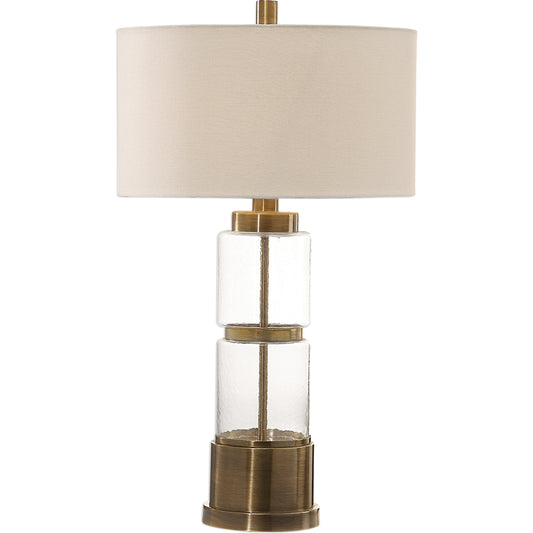 Vaiga Glass Column Lamp by Uttermost. Made from steel, glass, fabric in a modern style.