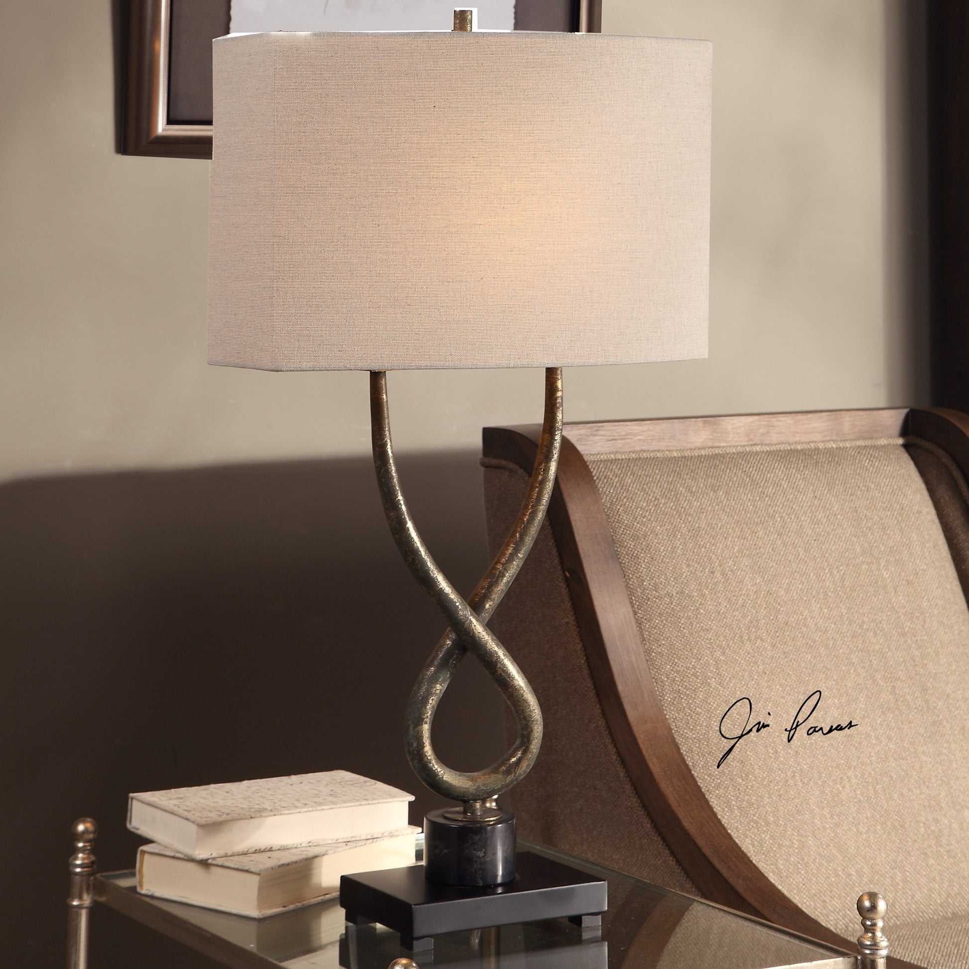 Talema Lamp by Uttermost in silver. Made from steel, marble in a modern style.