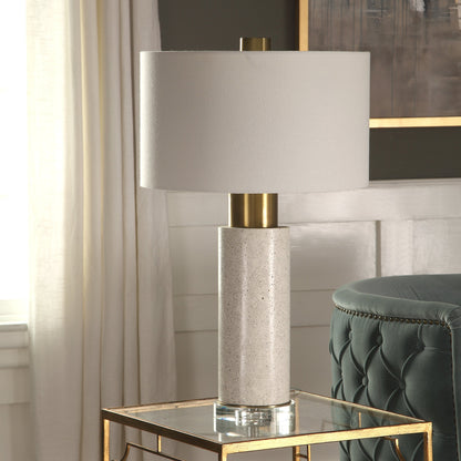 Vaeshon Concrete Table Lamp by Uttermost. Made from concrete crystal iron fabric in a modern style.