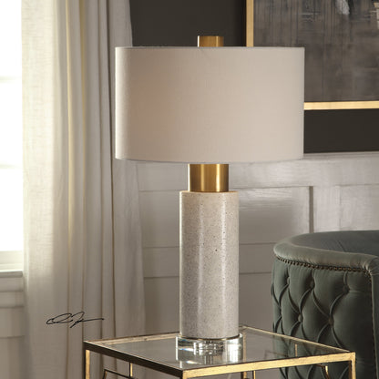 Vaeshon Concrete Table Lamp by Uttermost. Made from concrete crystal iron fabric in a modern style.