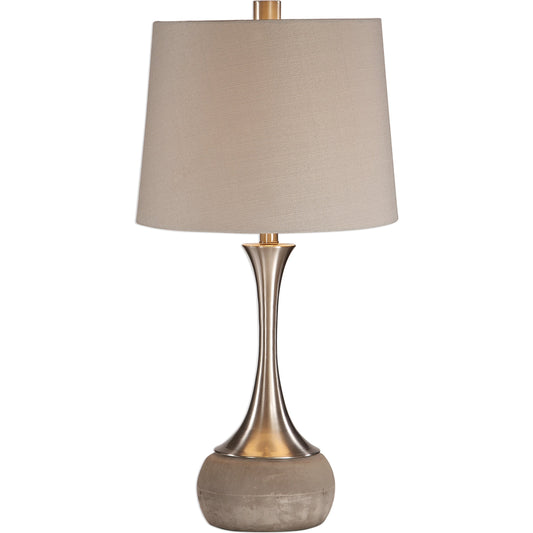 Niah Lamp by Uttermost in nickel. Made from metal, concrete, fabric in a modern style.