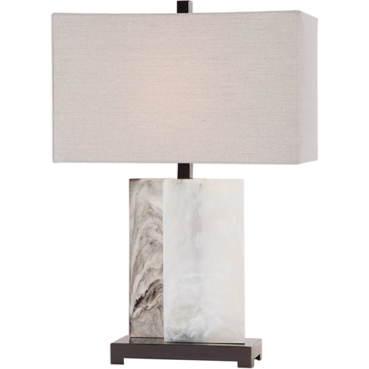 Vanda Stone Table Lamp by Uttermost. Made from steel, clear resin, fabric in a modern style.