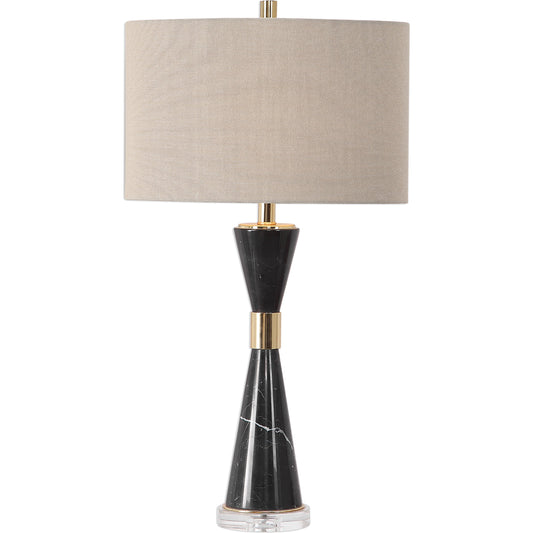 Alastair Black Marble Table Lamp by Uttermost in black. Made from steel, marble, crystal, fabric in a modern style.