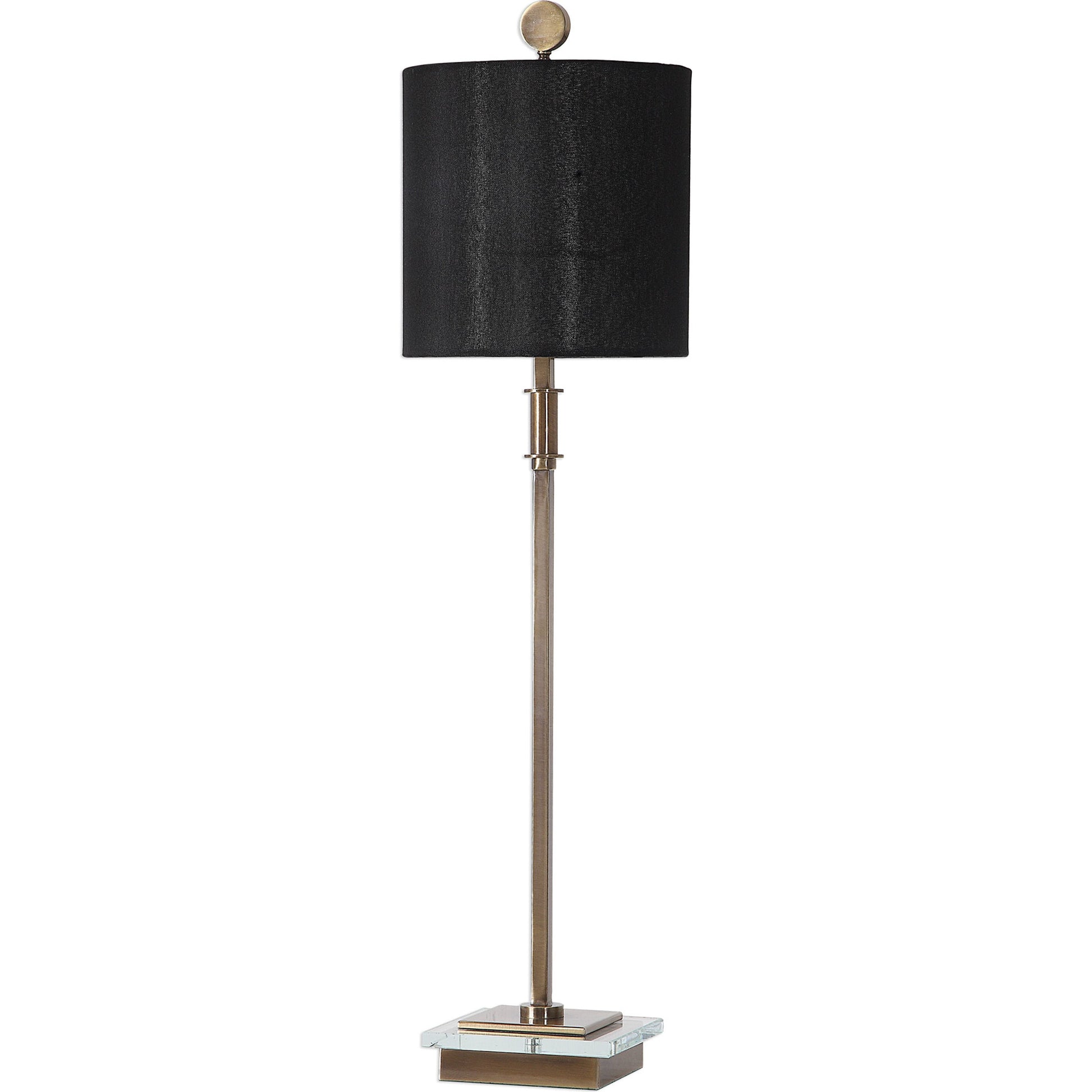 Volante Antique Brass Table Lamp by Uttermost. Made from iron, fabric, crystal in a transitional style.