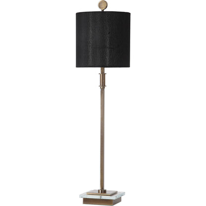 Volante Antique Brass Table Lamp by Uttermost. Made from iron, fabric, crystal in a transitional style.