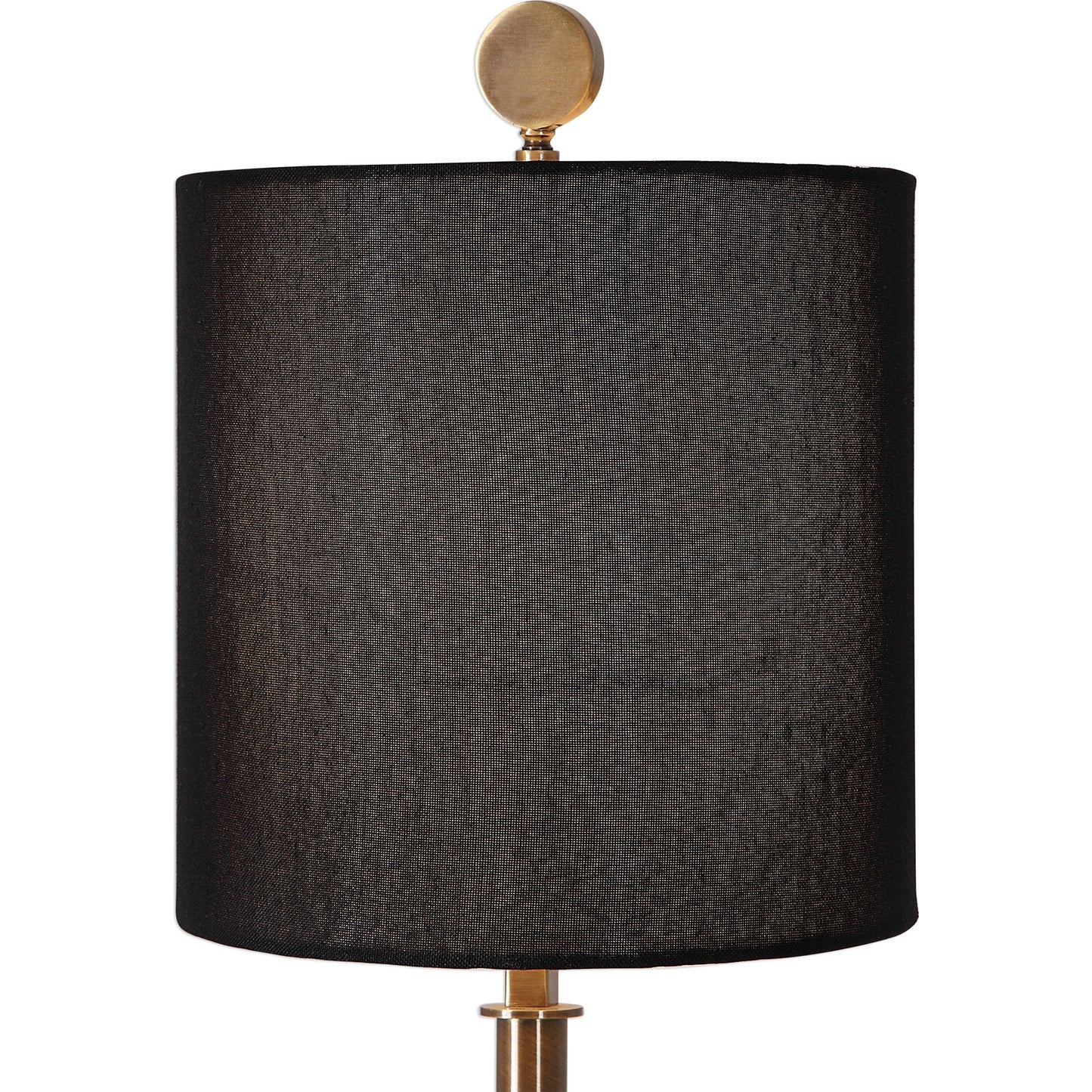 004 S-338813 | Closeup | Volante Antique Brass Table Lamp by Uttermost. Made from iron, fabric, crystal in a transitional style.