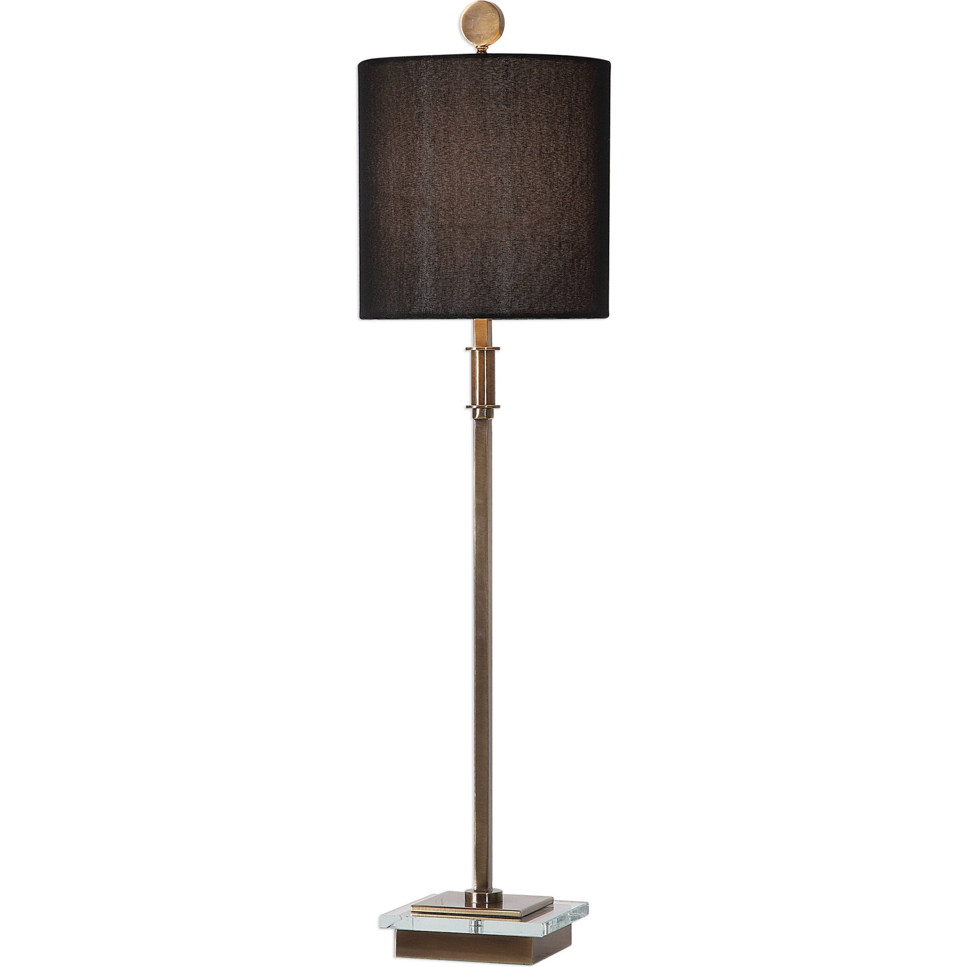 Volante Antique Brass Table Lamp by Uttermost. Made from iron, fabric, crystal in a transitional style.
