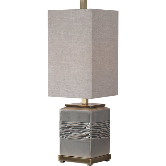 Covey Buffet Lamp by Uttermost in gray. Made from ceramic, fabric, iron in a transitional style.