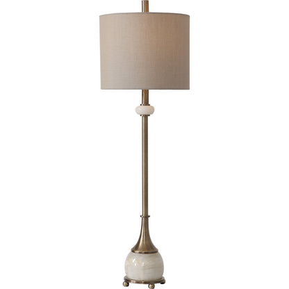 Natania Buffet Lamp by Uttermost in brass. Made from steel, marble, linen in a transitional style.