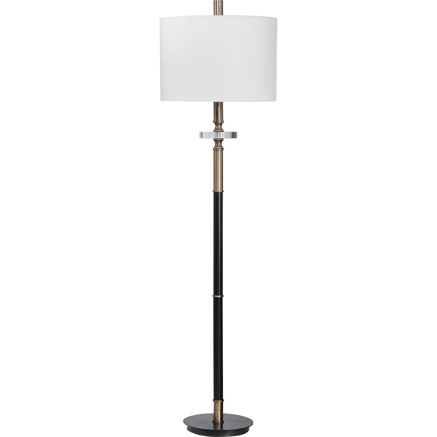 001 SR-389029 | Primary Silo | Maud Floor Lamp by Uttermost in aged black. Made from steel, crystal, fabric in a modern style.