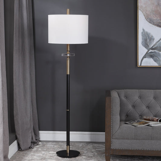 Maud Floor Lamp by Uttermost in aged black. Made from steel, crystal, fabric in a modern style.