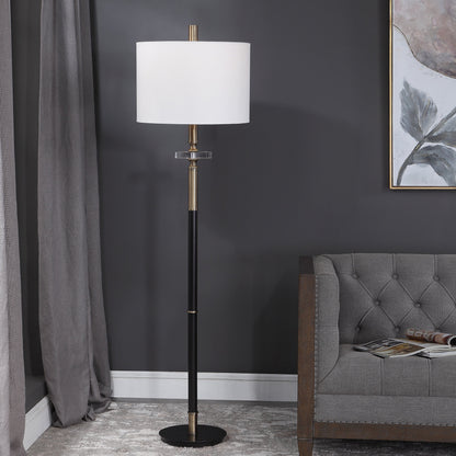 Maud Floor Lamp by Uttermost in aged black. Made from steel, crystal, fabric in a modern style.