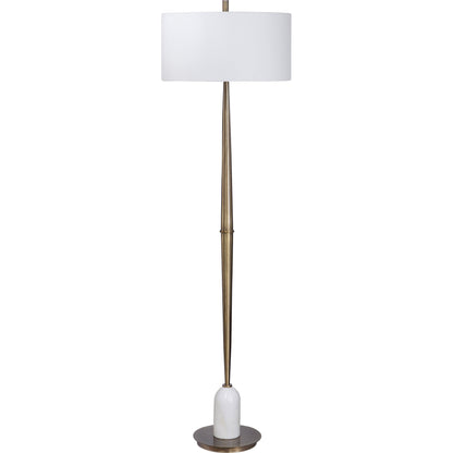 Minette Floor Lamp by Uttermost in antique brass. Made from steel, marble, fabric in a modern style.