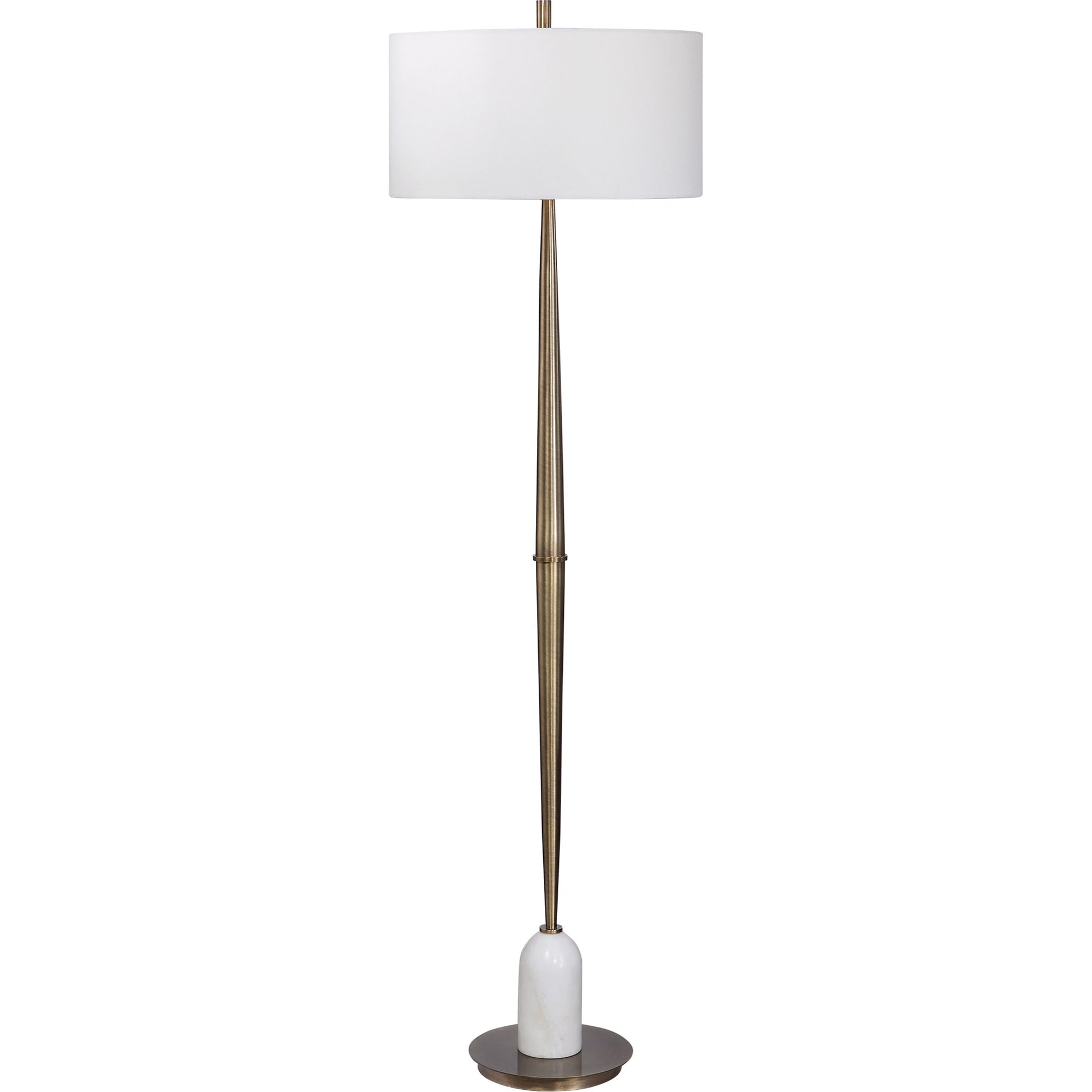 Minette Floor Lamp by Uttermost in antique brass. Made from steel, marble, fabric in a modern style.