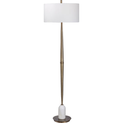 Minette Floor Lamp by Uttermost in antique brass. Made from steel, marble, fabric in a modern style.