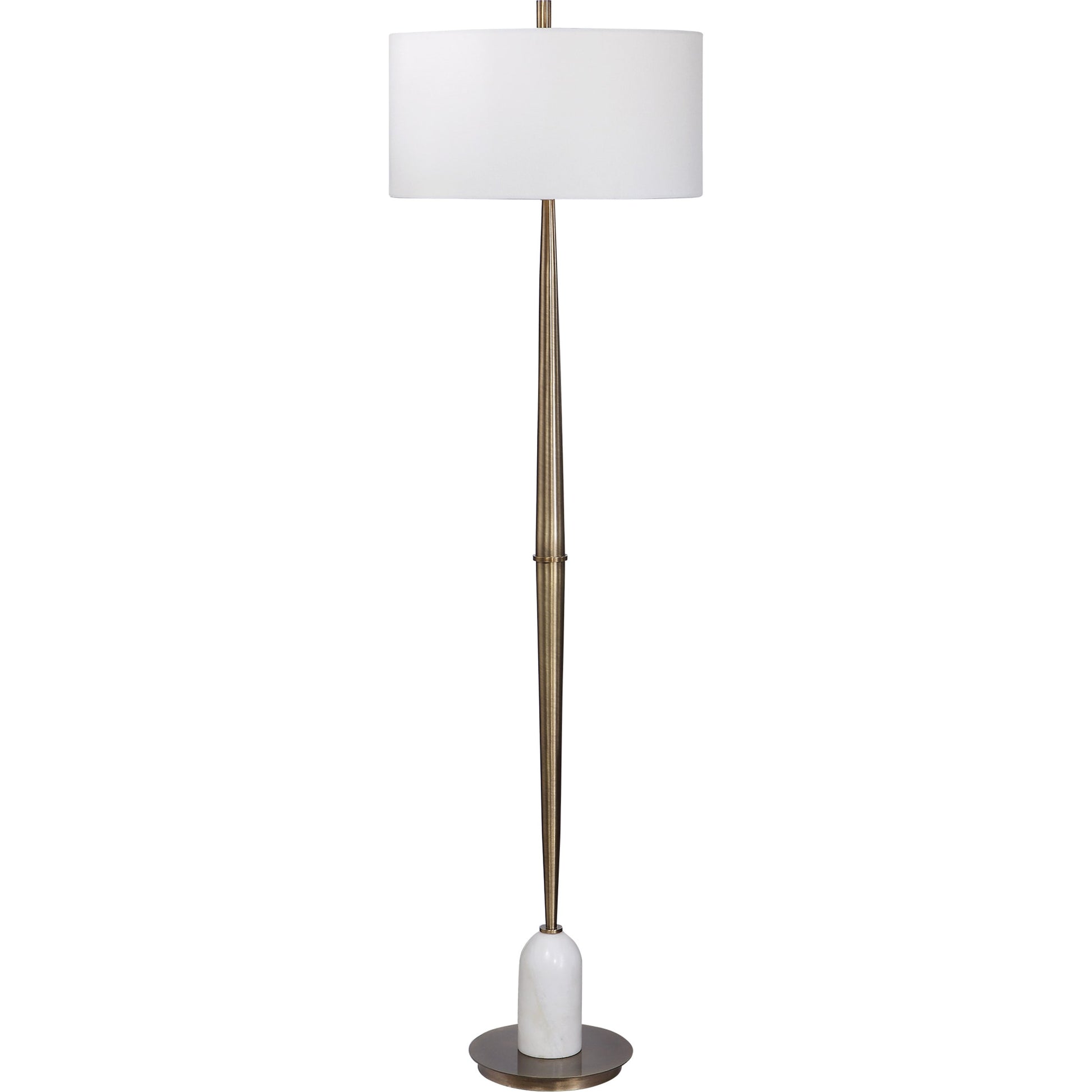 Minette Floor Lamp by Uttermost in antique brass. Made from steel, marble, fabric in a modern style.