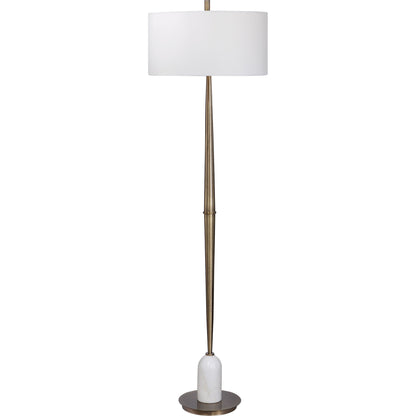 Minette Floor Lamp by Uttermost in antique brass. Made from steel, marble, fabric in a modern style.