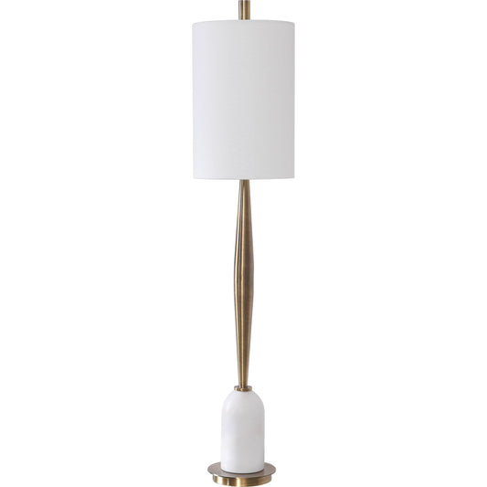 Minette Buffet Lamp by Uttermost in antique brass. Made from steel, marble, fabric in a modern style.